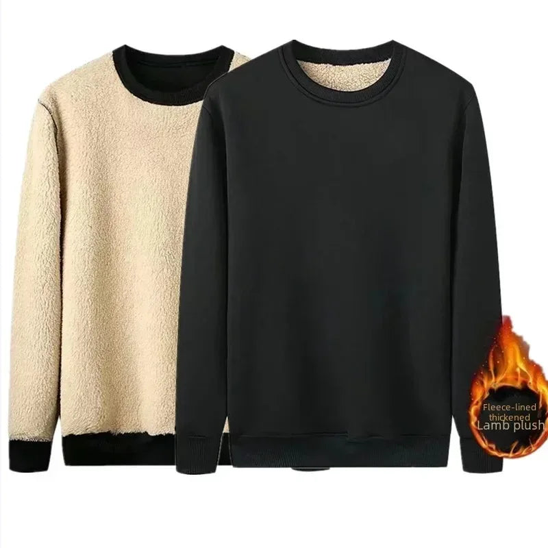 Men's New Winter Warm Fleece Lined T Shirt Thick Crew Neck Solid Basic Pullover Sweatshirt Thermal Comf Underwear Tops Clothing