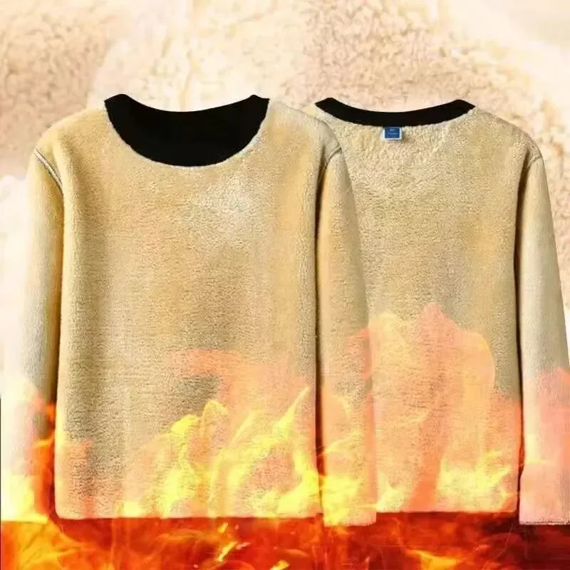 Men's New Winter Warm Fleece Lined T Shirt Thick Crew Neck Solid Basic Pullover Sweatshirt Thermal Comf Underwear Tops Clothing